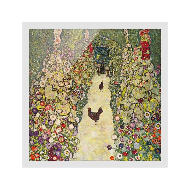 Garden Path with Chickens by Gustav Klimt - Picture Frame Painting Rosalind Wheeler Size: 50cm H x 50cm W x 2cm D, Frame Option: White Framed on Productcaster.