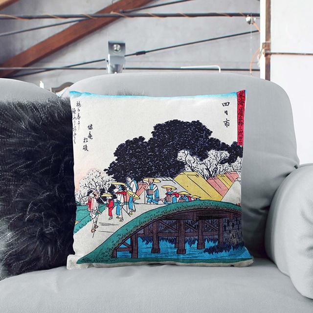 Yokkaichi Bridge by Utagawa Hiroshige Cushion with Filling East Urban Home Size: 40 x 40 cm, Backing Colour: Black on Productcaster.