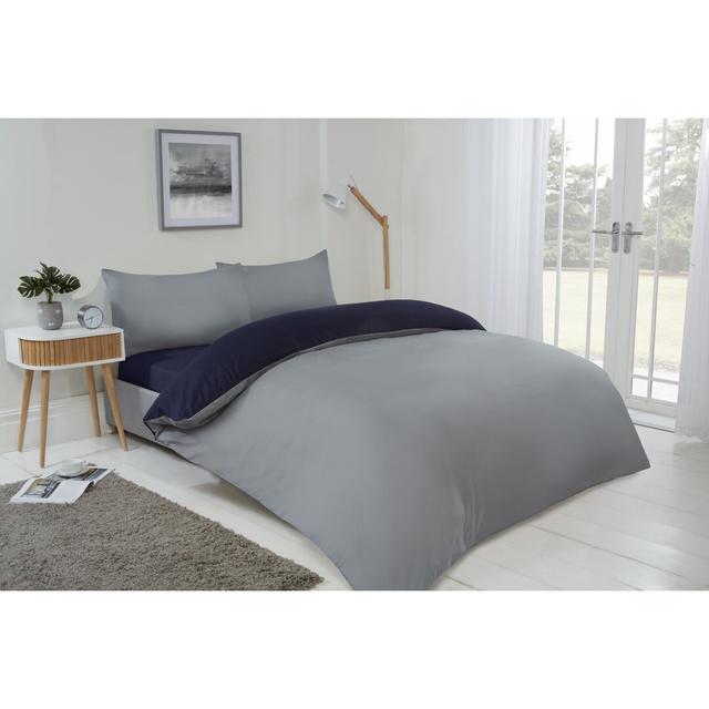 Kirke Microfibre 180 TC Reversible Duvet Cover Set 17 Stories Size: Single - 1 Standard Pillowcase, Colour: Navy/Grey on Productcaster.