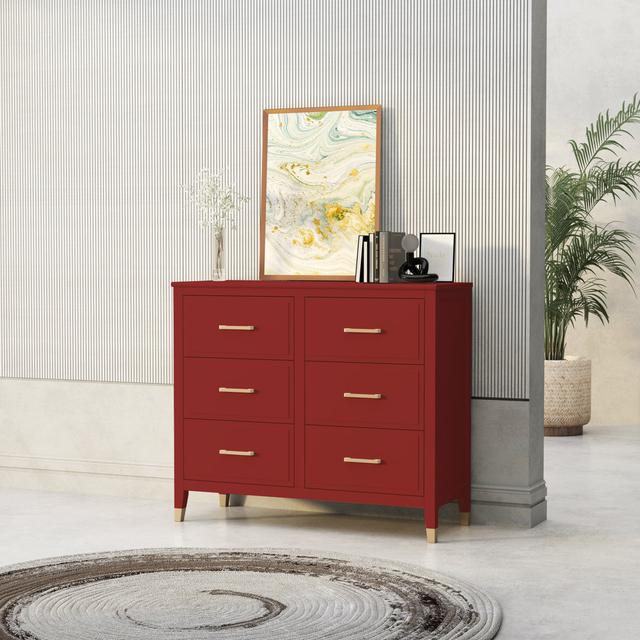 6 Drawer 105Cm W Double Dresser CabinetBitsLtd Colour: Red on Productcaster.