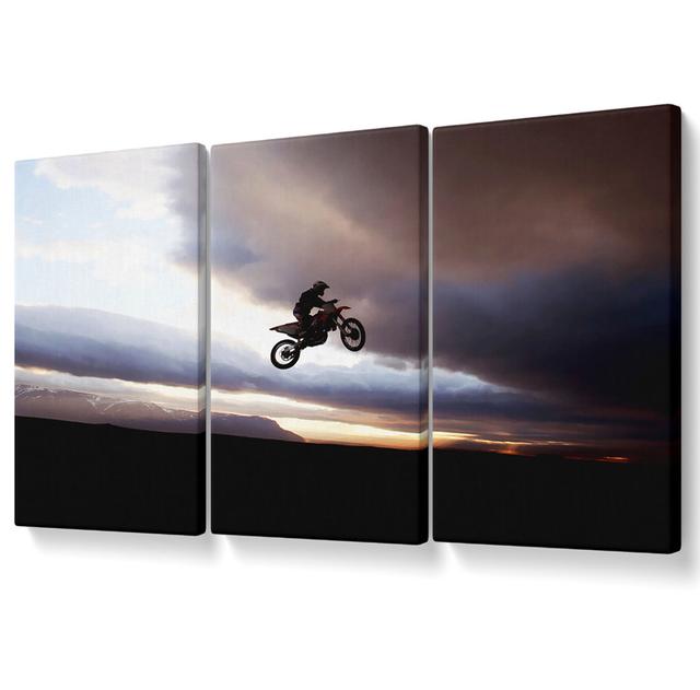 Motorcross Bike Jump - 3 Piece Wrapped Canvas Graphic Art Brayden Studio Size: 101.6cm H x 203cm W on Productcaster.