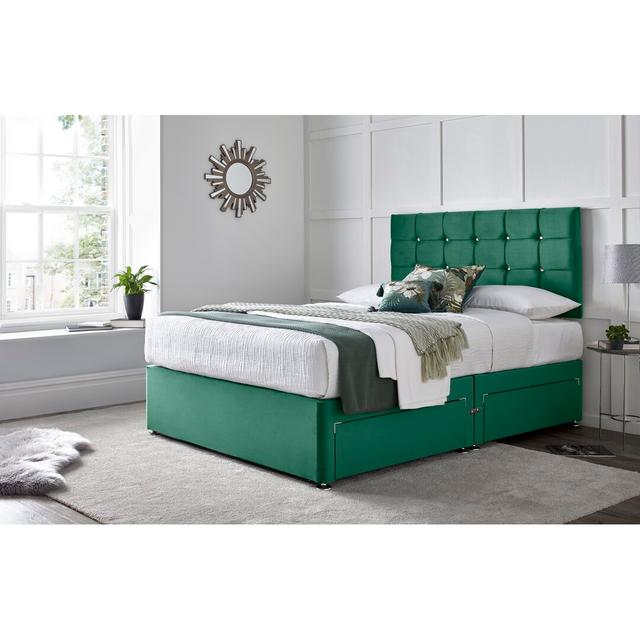 Preetam Divan Bed with 24" Headboard on Struts Wayfair Sleep Colour: Green, Size: Kingsize (5'), Storage Type: 4 Drawers on Productcaster.