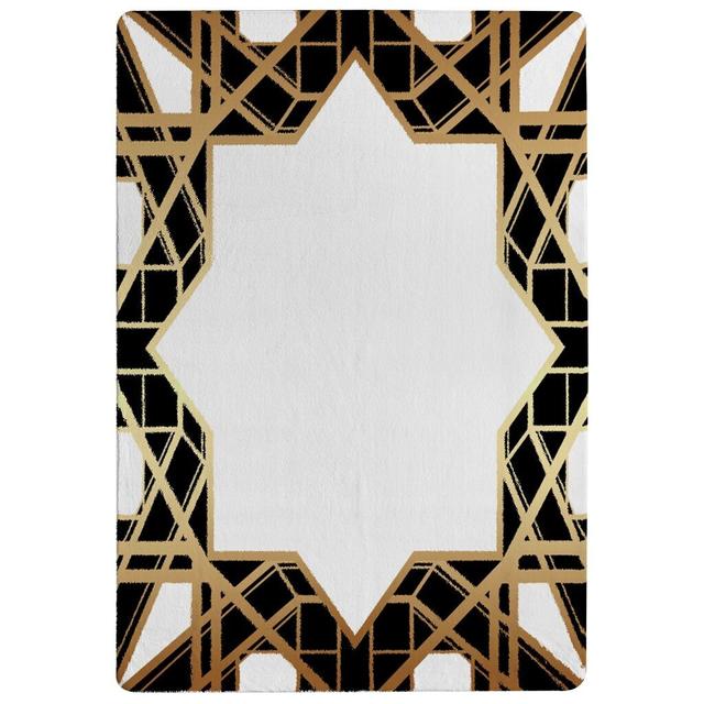 Pastrana Art Deco Star Border Designer Shaggy Black/Yellow/White Rug East Urban Home Rug Size: Rectangle 60 x 110cm on Productcaster.