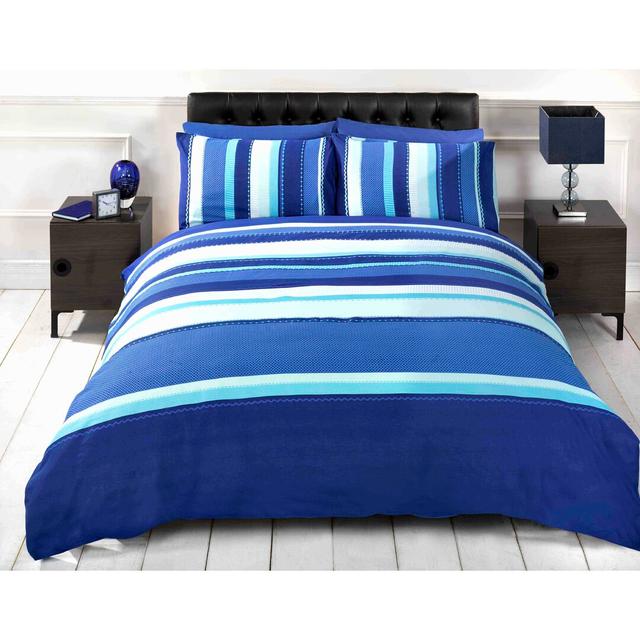 Stripe 132 TC Duvet Cover Set Symple Stuff Colour: Blue, Size: Single Duvet Cover + 1 Standard Pillowcase on Productcaster.