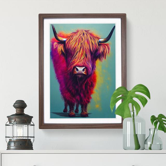 Colourful Highland Cow No.3 - Picture Frame Graphic Art Natur Pur Frame Colour: Brown, Size: 34cm H x 25cm W on Productcaster.