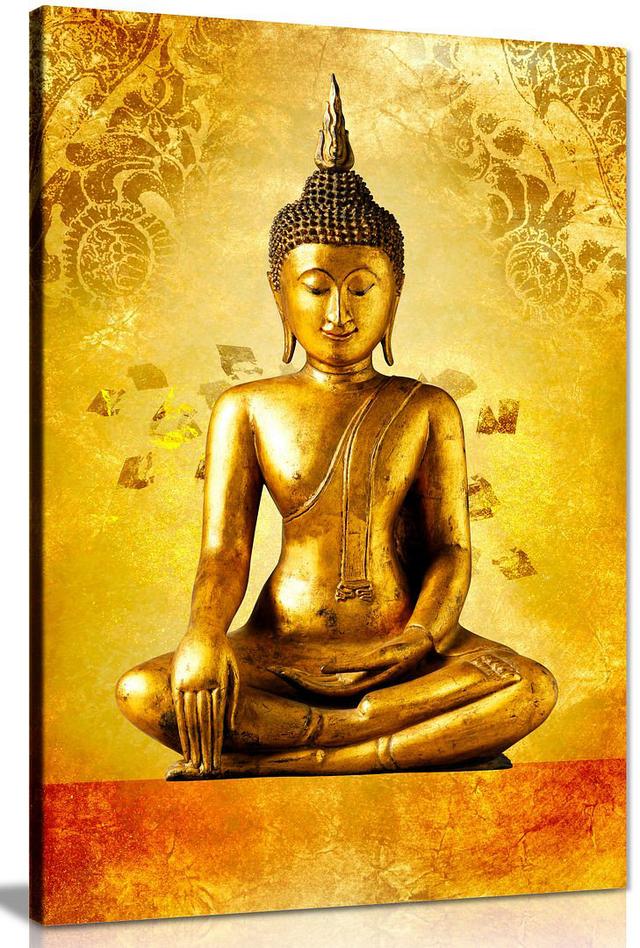 Gold Buddha Statue God Zen Canvas Wall Art Picture Print Panther Print Size: 61cm H x 41cm W on Productcaster.