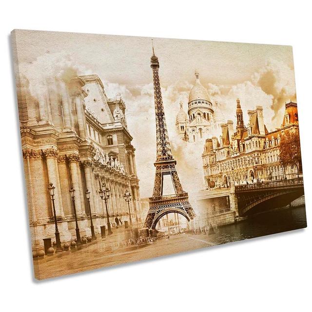 Paris France Landmarks - Wrapped Canvas Print Rosalind Wheeler Size: 40.6cm H x 61cm W on Productcaster.