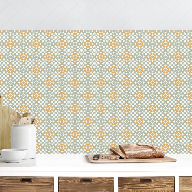 Doerun Oriental Pattern with Yellow Flowers 300cm PVC Tile in Orange/Grey Happy Larry on Productcaster.