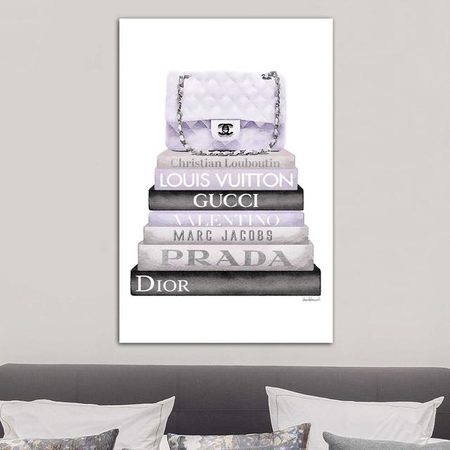 Grey And Lilac Bookstack And Quilted Bag by Amanda Greenwood - Wrapped Canvas Print Fairmont Park Size: 101.6cm H x 66.04cm W x 3.81cm D on Productcaster.