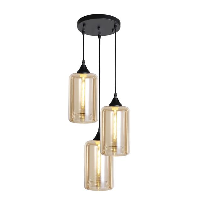 Bedfo 3 - Light Cluster Cylinder Pendant George Oliver Base Finish: White, Shade Colour: Amber on Productcaster.