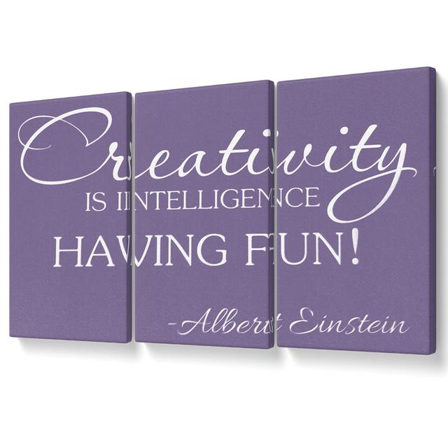 Motivational Quote Albert Einstein Creativity Is Intelligence Beige Canvas 3 Panel Set Happy Larry Colour: Grey, Size: 50.8cm H x 106.6cm W on Productcaster.