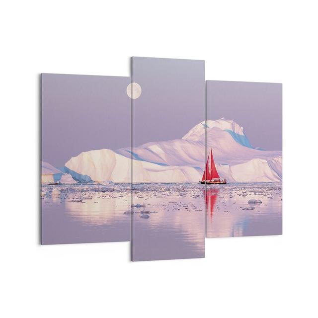 Sailing Ship Moon Glacier - 3 Piece Wrapped Canvas Photograph Longshore Tides Size: 100cm H x 130cm W x 1.8cm D on Productcaster.