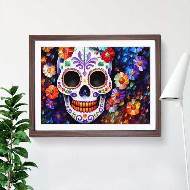 Precious Floral Sugar Skull Maturi Size: 34cm H x 46cm W x 2cm D, Frame Colour: Walnut Framed on Productcaster.