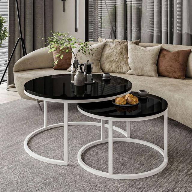 Alford Couchtisch Coffee Table Set Hashtag Home Colour: White/Black High Gloss on Productcaster.