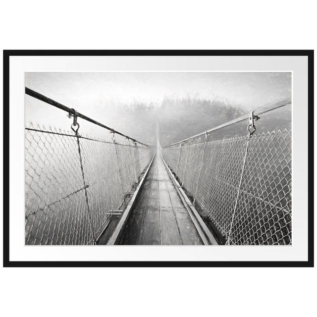 Hängebrücke im nebligen Schimmer Gerahmtes Poster East Urban Home Farbe: Schwarz/Weiß, Größe: 70 cm H x 100 cm B x 2,5 cm T on Productcaster.