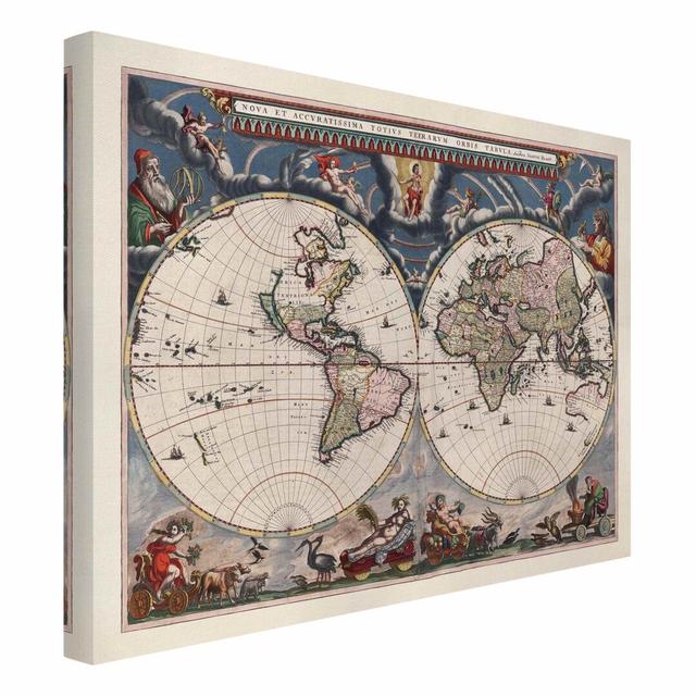 Historical Map of the World, Nova Et Accuratissima, From 1664 - Wrapped Canvas Graphic Art Astoria Grand on Productcaster.