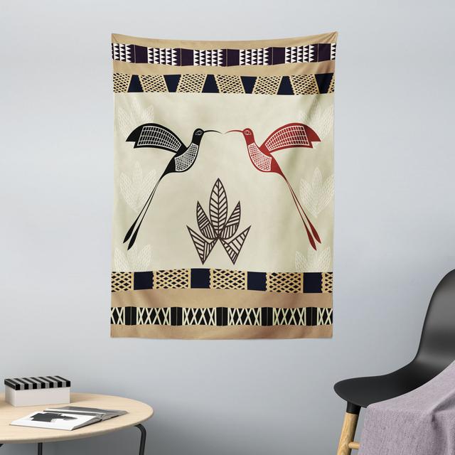 Tapestry, Bamboo Leaf Birds Art, Brown Black Abakuhaus Maße: 150 cm H x 110 cm B on Productcaster.