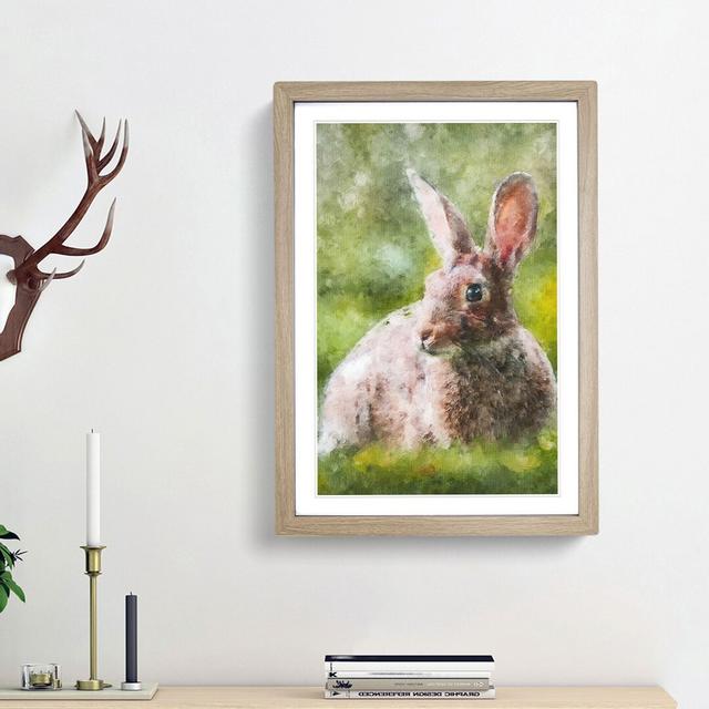 Rabbit in a Green Field - Picture Frame Graphic Art Print East Urban Home Frame Option: Oak Framed, Size: 45cm H x 33cm W x 2cm D on Productcaster.