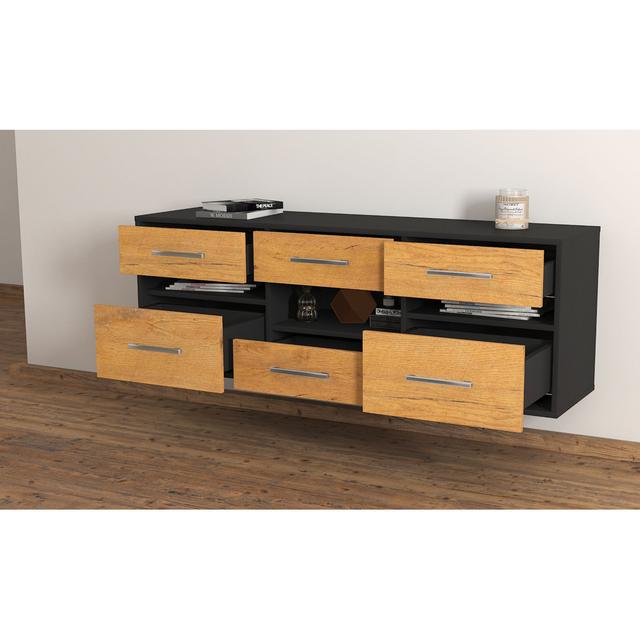 Arlington TV stand, color: black/white, flying/metal handles, size: 92 x 49 x 35cm Brayden Studio Colour: Pine/Anthracite on Productcaster.