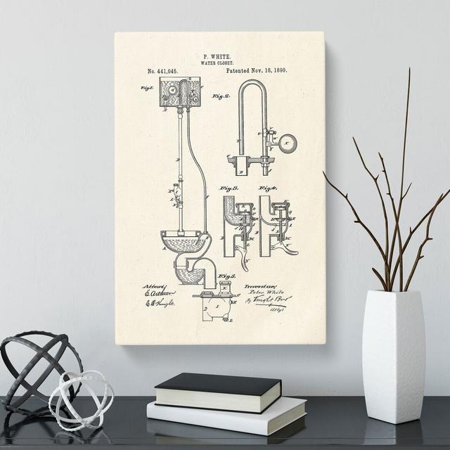 Toilet Water Closet Patent - Wrapped Canvas Drawing East Urban Home Size: 91cm H x 60cm W x 3cm D on Productcaster.