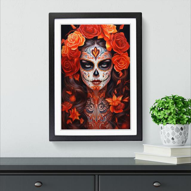 Sugar Skull Art Deco No.2 - Single Picture Frame Print on Wood Marlow Home Co. Frame Colour: Black, Size: 34cm H x 25cm W x 2cm D on Productcaster.