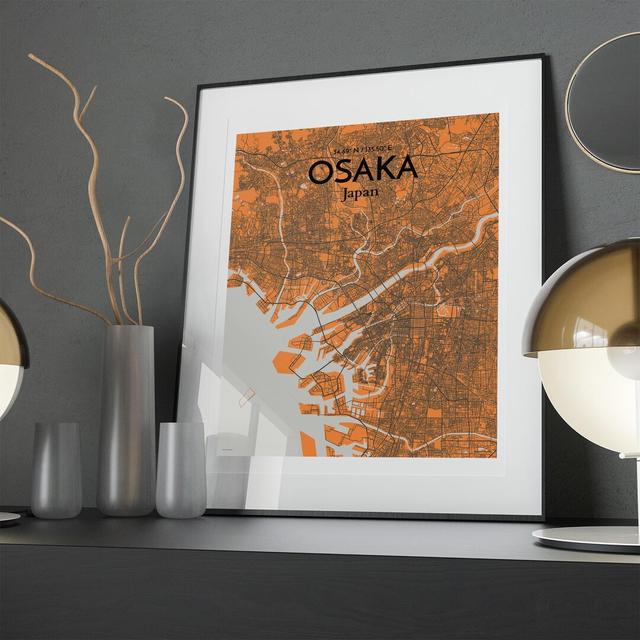 Osaka City Map In Orange - No Frame Print Borough Wharf Size: 20cm H x 16cm W x 0.05cm D on Productcaster.