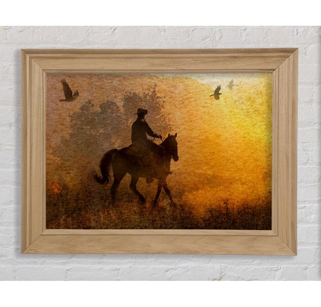 Hottinger Cowboy Sonnenuntergang Gerahmter Druck Wandkunst Natur Pur Format: Natürlich gerahmtes Papier, Größe: 59,7 cm H x 84,1 cm B x 8 cm T on Productcaster.