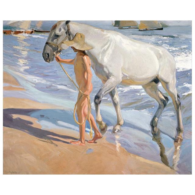 Gerahmtes Leinwandbild The Horse's Bath von Joaquín Sorolla Haus am Meer on Productcaster.