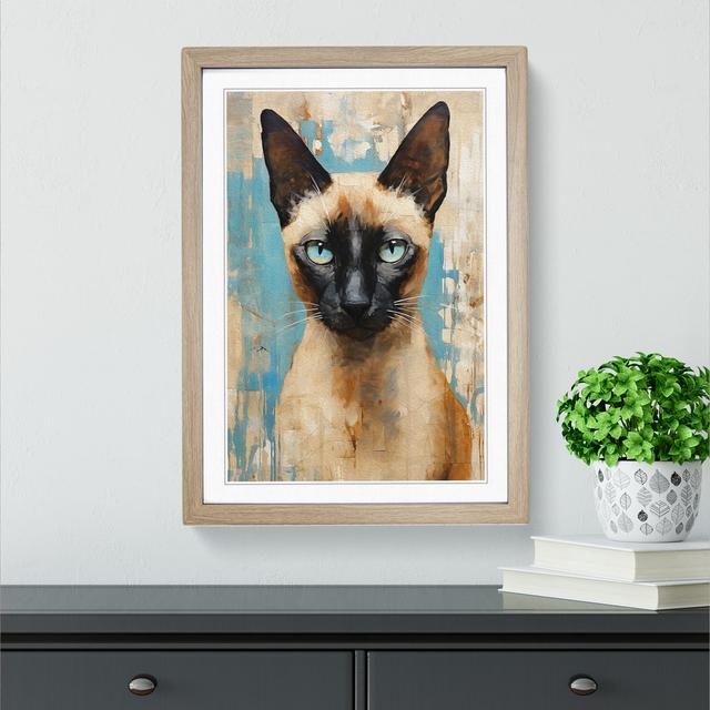 Siamese Cat Gestural - Single Picture Frame Print on Wood Marlow Home Co. Frame Colour: Oak , Size: 34cm H x 25cm W x 2cm D on Productcaster.