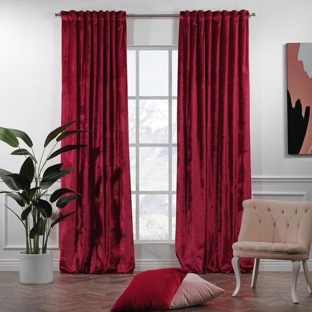 Extra Long & Extra Wide Shiny Velvet Curtain Panel (customized) Lilijan Home & Curtain Curtain Colour: Ruby, Panel Size: 280cm Width x 475cm Drop on Productcaster.