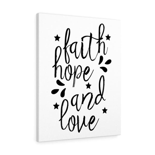 Faith, Hope and Love - Wrapped Canvas Typography Blue Elephant Size: 76cm H x 61cm W on Productcaster.