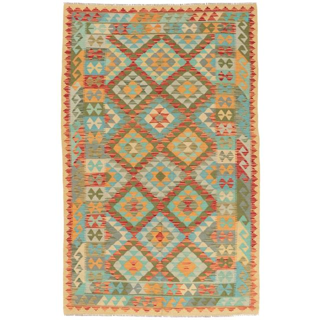 Handmade wool kilim rug in orange/blue/red Carpetfine on Productcaster.