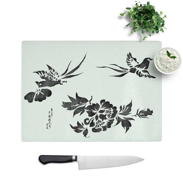 Tempered Glass Pheasants and Flowers by Taguchi Tomoki Chopping Board East Urban Home Size: 28.5 cm W x 20 cm L on Productcaster.