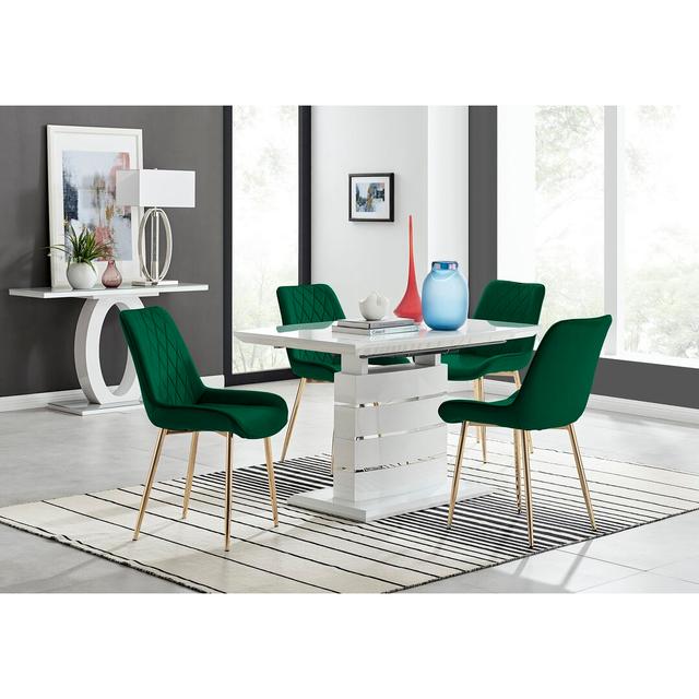 Eubanks 120Cm High Gloss Extending Dining Table And 4 Blue Gold Leg Chairs Canora Grey Colour (Chair): Green/Gold on Productcaster.