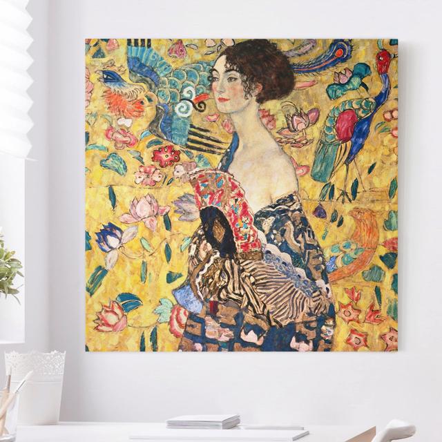 Leinwandbild Dame mit Fächer von Gustav Klimt Rosalind Wheeler Größe: 50 cm H x 50 cm B, Format: Recycelte Leinwand 330g/m², Farbe: Gelb on Productcaster.