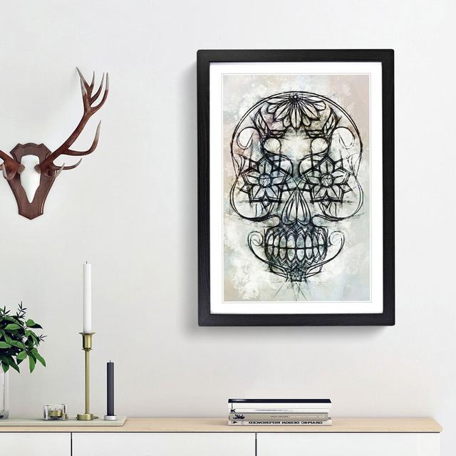 Sugar Skull in Abstract - Picture Frame Graphic Art Print on MDF East Urban Home Size: 48cm H x 36cm W x 2cm D, Frame Option: Black Framed on Productcaster.