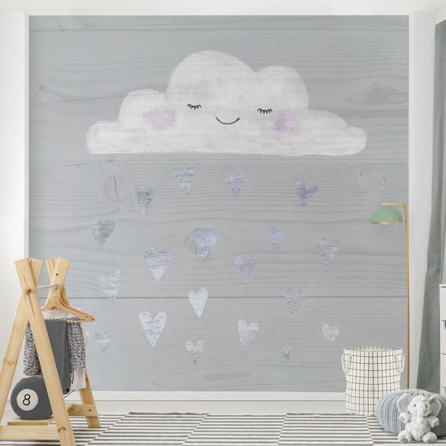 Clouds with Silver Hearts 3.36m x 3.36m Embossed Matte Peel & Stick Wall Mural East Urban Home on Productcaster.