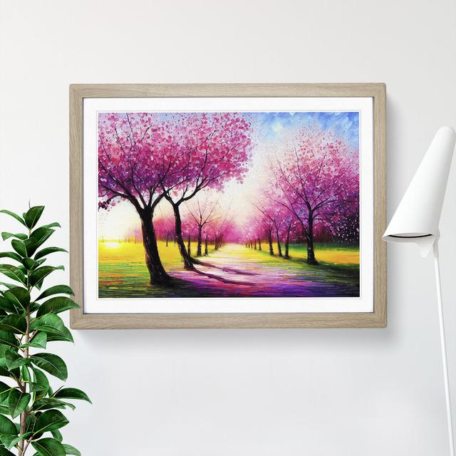 Cherry Blossom Tree Park Vol.2 - Picture Frame Painting Rosalind Wheeler Size: 34cm H x 46cm W x 2cm D, Frame Colour: Oak on Productcaster.