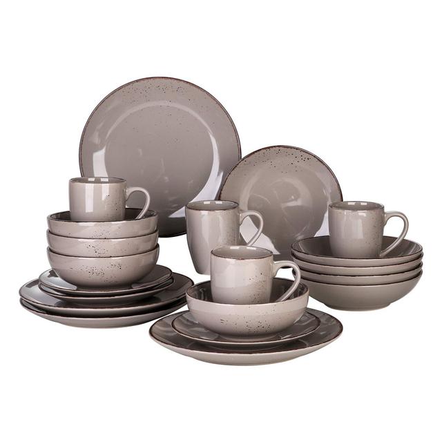 20 piece dinnerware set made of stoneware, vintage look, natural design Ebern Designs Colour: Grey/Brown/Blue on Productcaster.