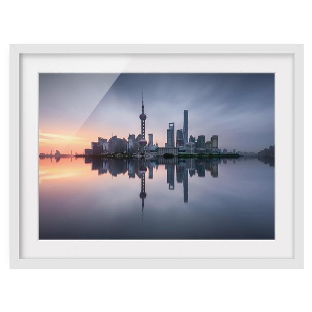 Shanghai Skyline Morning Mood - Picture Frame Photograph Ebern Designs Framed Option: White Framed, Size: 70cm H x 100cm W x 2cm D on Productcaster.