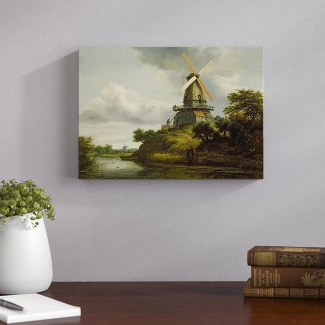 Windmill by a River by Jacob Isaaksz. or Isaacksz. Van Ruisdael - Art Print on Canvas East Urban Home Size: 28.7cm H x 40cm W x 3.8cm D on Productcaster.