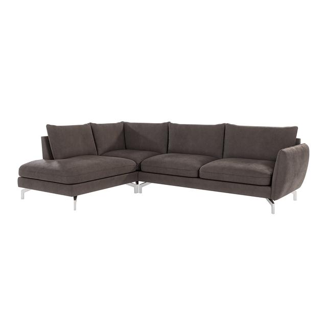 Modern L-shape Corner Sofa Sharece with Silver Metal Legs Zipcode Design Upholstery Colour: Brown - Khaki, Orientation: Left Hand Facing on Productcaster.