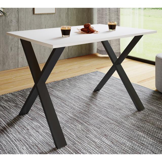 Latitude Run "Xona" dining table with X-shaped legs Latitude Run Table Base Colour: Black, Table Top Colour: White, Size: 76cm H x 110cm W x 80cm D on Productcaster.