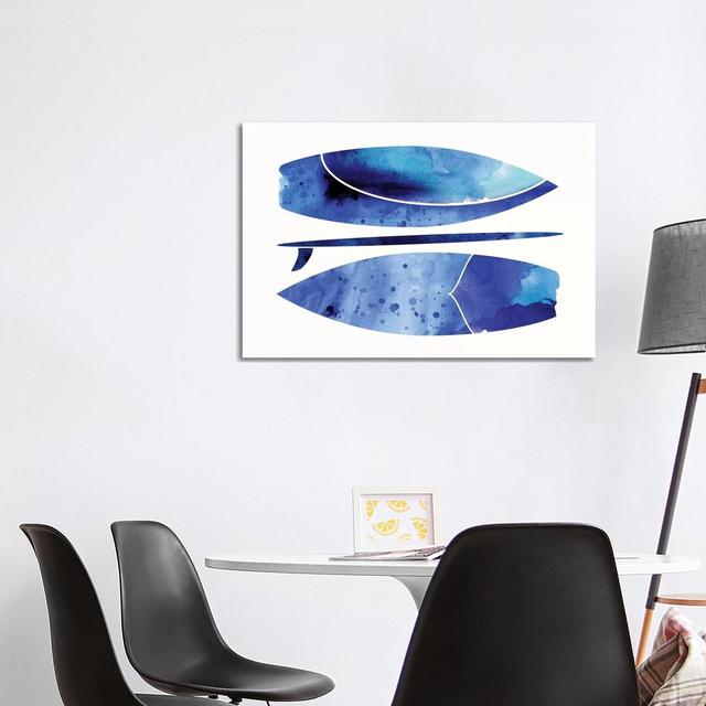 Indigo Surfboard Watercolour - Wrapped Canvas Graphic Art Ivy Bronx Size: 66.04cm H x 101.6cm W x 3.81cm D on Productcaster.