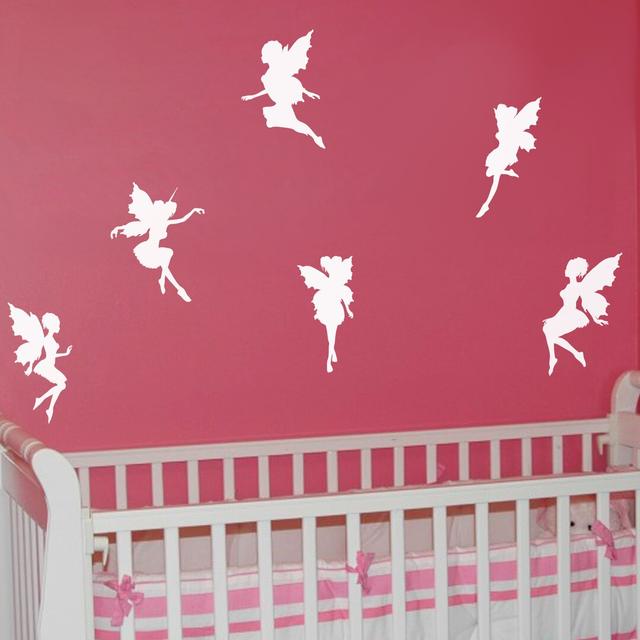 6 Piece Fairies Wall Sticker Set East Urban Home Colour: Burgundy on Productcaster.