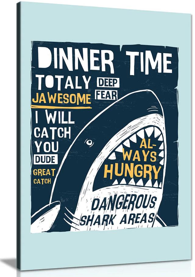 Boys Kids Nursery Bedroom Hungry Shark Canvas Wall Art Picture Print Panther Print Size: 91cm H x 61cm W on Productcaster.