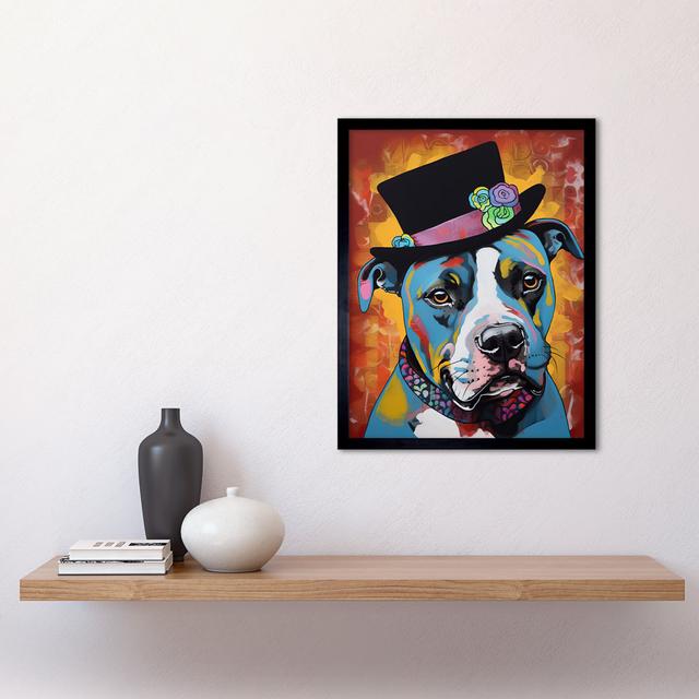 Pit Bull Wearing Flower Top Hat Modern Pop Art Art Print Framed Poster Wall Decor 12X16 Inch Happy Larry on Productcaster.