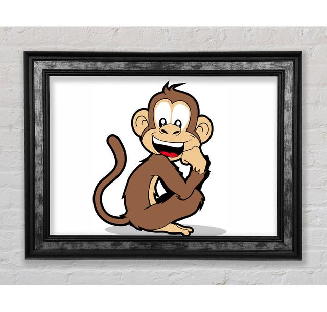 Sitting Monkey Smiling - Single Picture Frame Art Prints Bright Star Size: 21cm H x 42cm W x 8cm D, Colour: White on Productcaster.