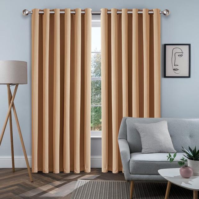 Blackout Eyelet Synthetic Room Darkening 100 % Polyester Thermal Curtain (Set of 2) Ebern Designs Colour: Beige, Panel Size: 168 W x 228 D cm on Productcaster.