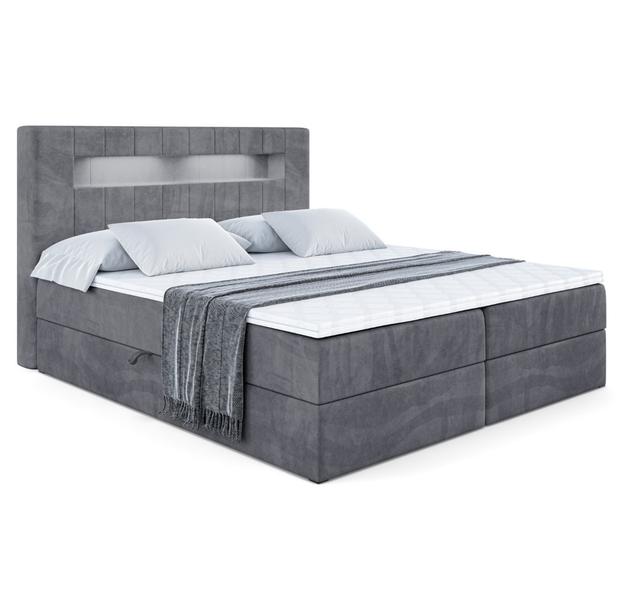 Boxspringbett mit H4 Multipocket-Matratze, Bettkasten und Topper Perspections Farbe: Dunkelgrau, Größe: 105 cm H x 160 cm B x 215 cm L on Productcaster.